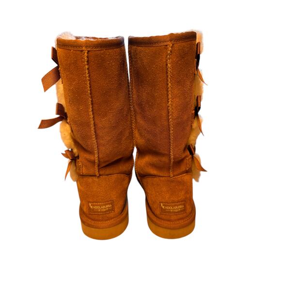 Koolaburra by UGG Chestnut Suede Shearling Pom Pom Bow Boots Women’s 8 - Picture 5 of 8